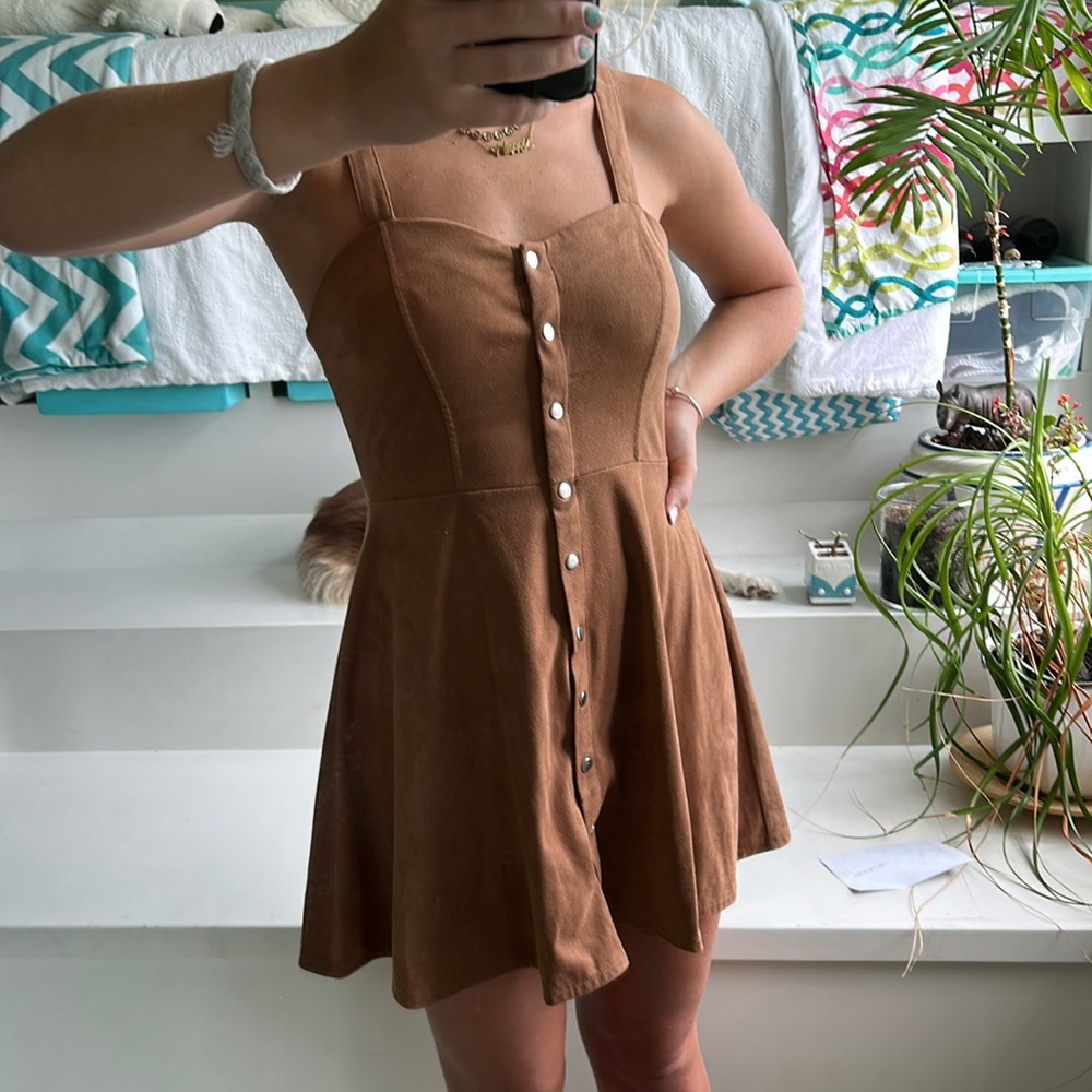 Brown suede button down dress